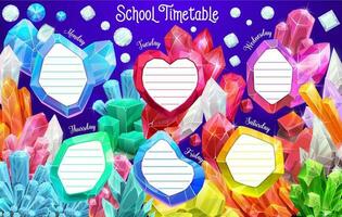 Jewel crystals, school weekly timetable schedule vector