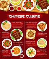 Chinese food menu, restaurant lunch, dinner poster vector