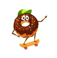 Cartoon donut personage on skateboard funny sweets vector