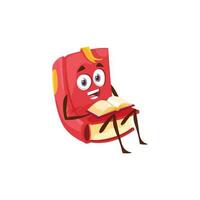 Textbook cartoon character sits reads book, mascot vector