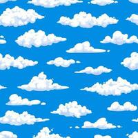 Cartoon fluffy clouds in blue sky seamless pattern vector