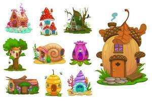 Cartoon fairytale fantasy houses, gnome dwellings vector