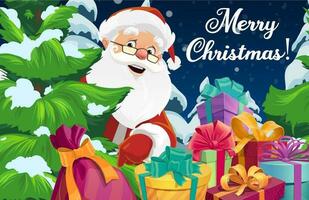 Santa Claus with Christmas tree and gift boxes vector