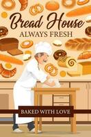 Baker with wheat bread and pastries. Bakery shop vector