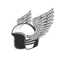 Motorcycle race club, biker helmet with wings vector