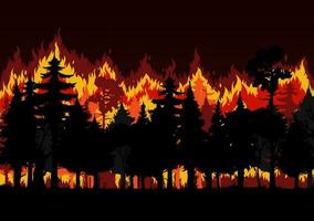 bosque fuego con ardiente árboles, salvar ambiente vector