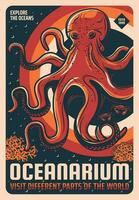 Octopus in oceanarium aquarium retro vector banner