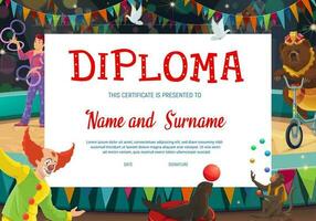 Kids diploma with shapito circus stage vector