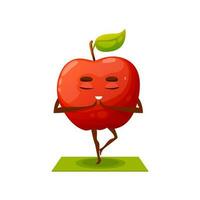 Red apple doing yoga exercises standing on one leg vector