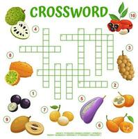 Exotic tropical fruits crossword, find a word game vector