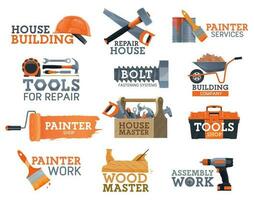 Work tool of house repair and construction icons vector