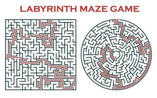 Labyrinth maze game, round and square templates vector