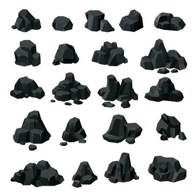 Cartoon coal ore, black charcoal, graphite lump