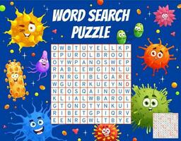 Cartoon viruses and germs, word search puzzle vector