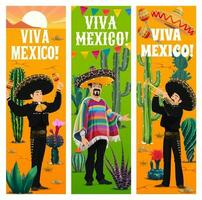 Viva Mexico banners, Mexican Mariachi artists band vector
