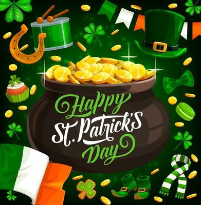 Patricks Day Irish holiday pot with gold