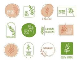 Organic food, nature icons, herbal medicine, bio vector