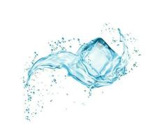 Realistic ice cube with water splash isolated 3d vector