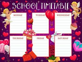 Valentines day school timetable vector template