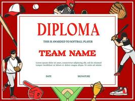 Baseball diploma, sport team award certificate vector