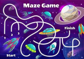 Space labyrinth maze kids game puzzle, boardgame vector