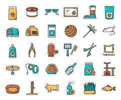 Cats care outline icons, grooming and veterinary vector