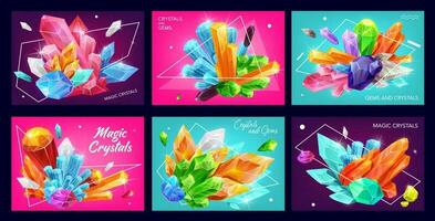 Magic crystal banners with gemstones or gems vector