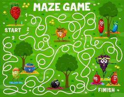 Labyrinth maze game cartoon berry characters sport vector
