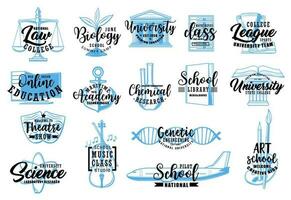 Education and science sketch icons with letterings vector