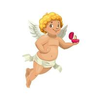 Cupido ángel con compromiso anillo vector