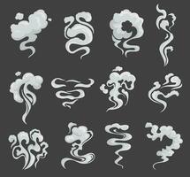 Smoke flows, smog clouds, cartoon steam explosion vector