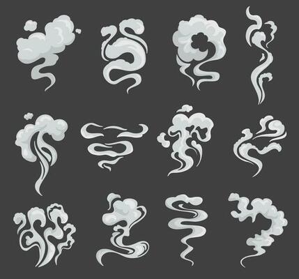 Smoke flows, smog clouds, cartoon steam explosion