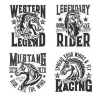 Horse racing t shirt prints, equestrian rides club vector