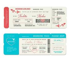 Boarding pass ticket, wedding invitation templates vector