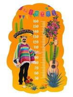 Kids height chart meter, mexican man with guitar vector