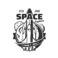 Spaceship icon, space shuttle launch to galaxy vector