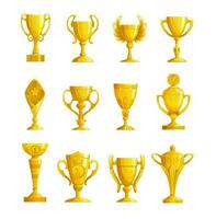Golden prizes and cups, goblet with wings vector
