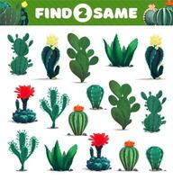 Find two same cacti succulents kids game worksheet vector