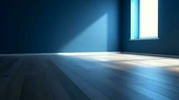 azul limpiar divisor y de madera piso con curiosamente ligero destello. creativo recurso, vídeo animación video