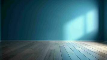 Blue cleanse divider and wooden floor with curiously light glare. Creative resource, Video Animation