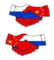 China y Rusia, cooperación apretón de manos vector