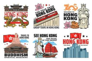 Welcome to Hong Kong, travel and culture icons vector