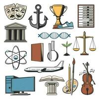 School book, university building, computer icons vector