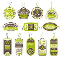 Eco, bio and natural product labels vector set
