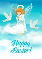 Pascua de Resurrección ángel con alas y aureola. religión fiesta vector