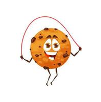 Cartoon oatmeal cookie with chocolate jumping rope vector