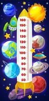 Kids height chart meter, space ships, planets vector