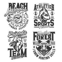 Hunting club, sport team, beach t-shirt prints vector