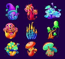 Magic, fantasy and fairy cartoon vector mushrooms