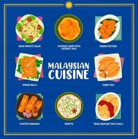 malasio cocina menú, asiático restaurante comida vector